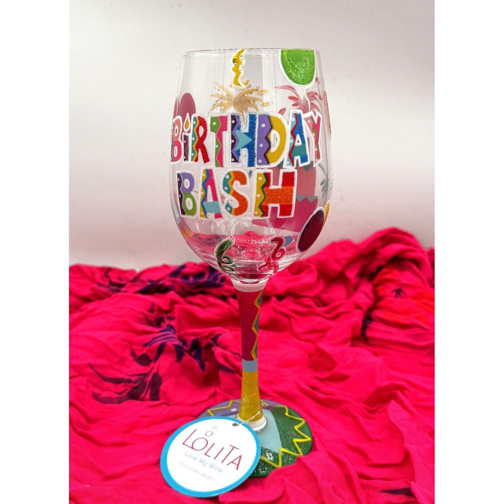 Lolita Birthday Bash Hand Painted Wine Glass 15 oz Gift Boxed